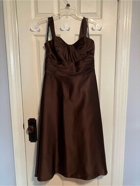 Alfred Angelo Chocolate Brown Satin Midi Dress